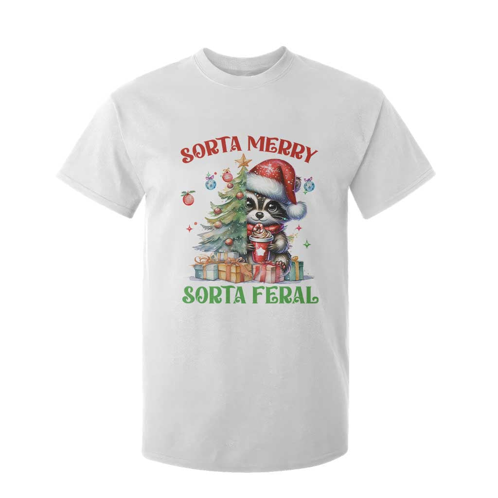 Funny Christmas Raccoon T Shirt For Kid Sorta Merry Sorta Feral Merry Trashmas TS09 White Print Your Wear