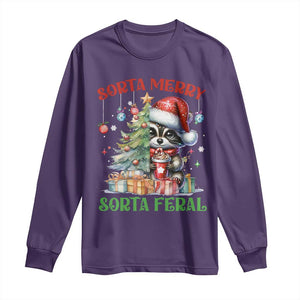 Funny Christmas Raccoon Long Sleeve Shirt Sorta Merry Sorta Feral Merry Trashmas TS09 Purple Print Your Wear