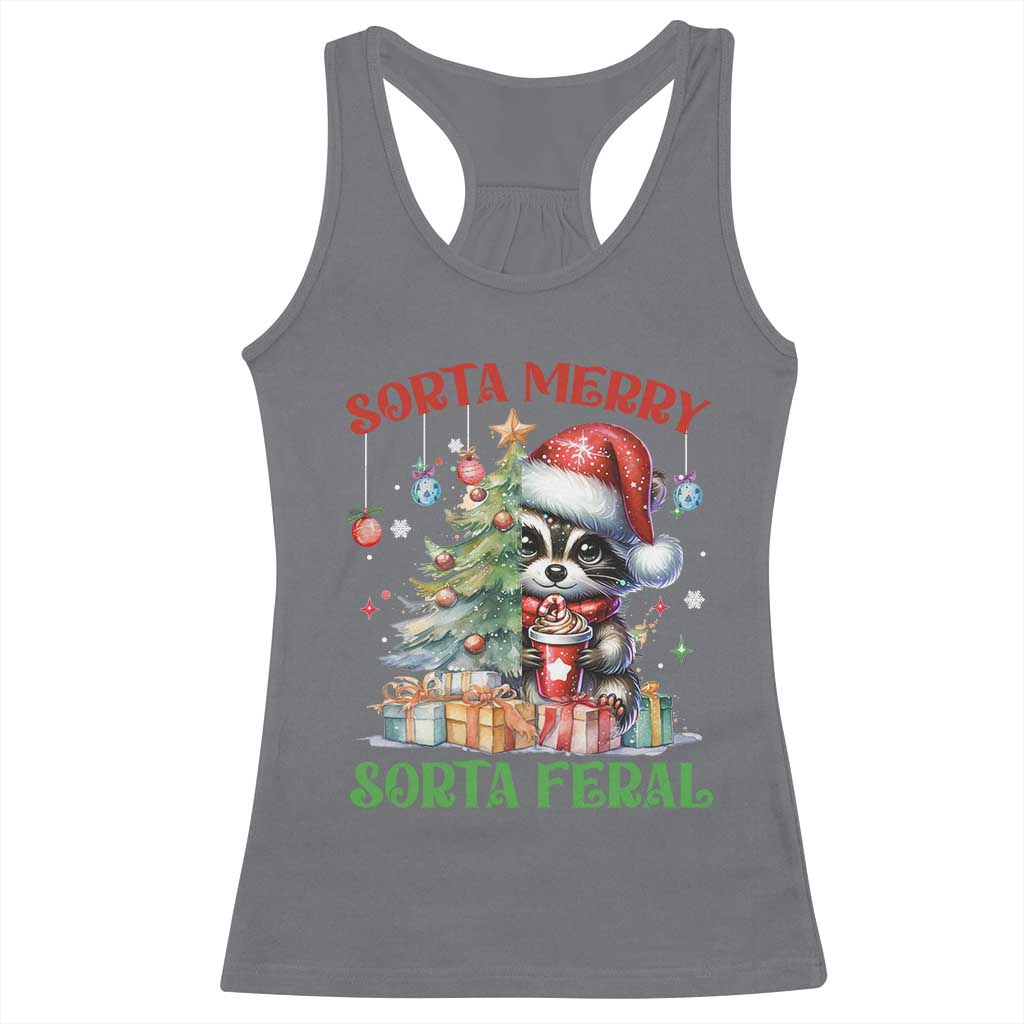 Funny Christmas Raccoon Racerback Tank Top Sorta Merry Sorta Feral Merry Trashmas TS09 Charcoal Print Your Wear