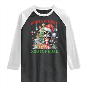 Funny Christmas Raccoon Raglan Shirt Sorta Merry Sorta Feral Merry Trashmas TS09 Black White Print Your Wear