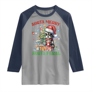 Funny Christmas Raccoon Raglan Shirt Sorta Merry Sorta Feral Merry Trashmas TS09 Sport Gray Navy Print Your Wear