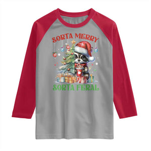 Funny Christmas Raccoon Raglan Shirt Sorta Merry Sorta Feral Merry Trashmas TS09 Sport Gray Red Print Your Wear