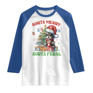 Funny Christmas Raccoon Raglan Shirt Sorta Merry Sorta Feral Merry Trashmas TS09 White Royal Print Your Wear