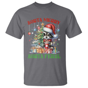 Funny Christmas Raccoon T Shirt Sorta Merry Sorta Feral Merry Trashmas TS09 Charcoal Print Your Wear