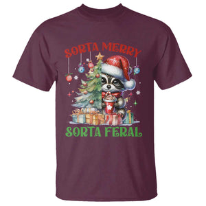 Funny Christmas Raccoon T Shirt Sorta Merry Sorta Feral Merry Trashmas TS09 Maroon Print Your Wear