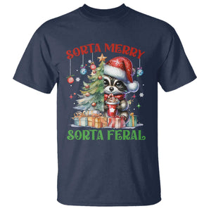 Funny Christmas Raccoon T Shirt Sorta Merry Sorta Feral Merry Trashmas TS09 Navy Print Your Wear