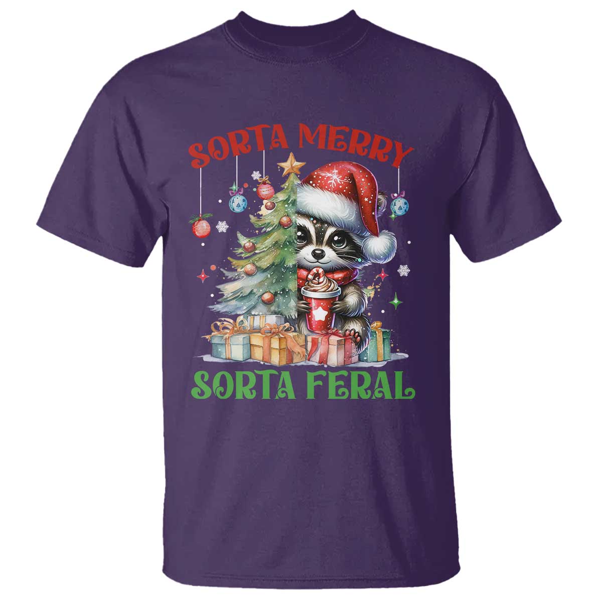 Funny Christmas Raccoon T Shirt Sorta Merry Sorta Feral Merry Trashmas TS09 Purple Print Your Wear
