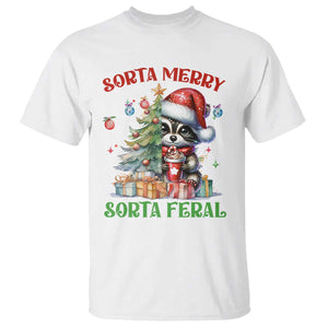 Funny Christmas Raccoon T Shirt Sorta Merry Sorta Feral Merry Trashmas TS09 White Print Your Wear