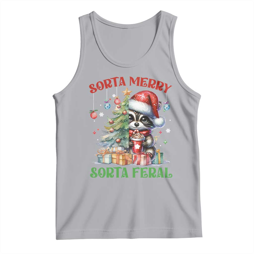 Funny Christmas Raccoon Tank Top Sorta Merry Sorta Feral Merry Trashmas TS09 Athletic Heather Print Your Wear