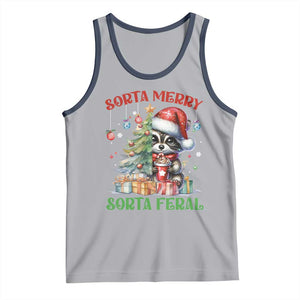 Funny Christmas Raccoon Tank Top Sorta Merry Sorta Feral Merry Trashmas TS09 Athletic Heather Navy Print Your Wear