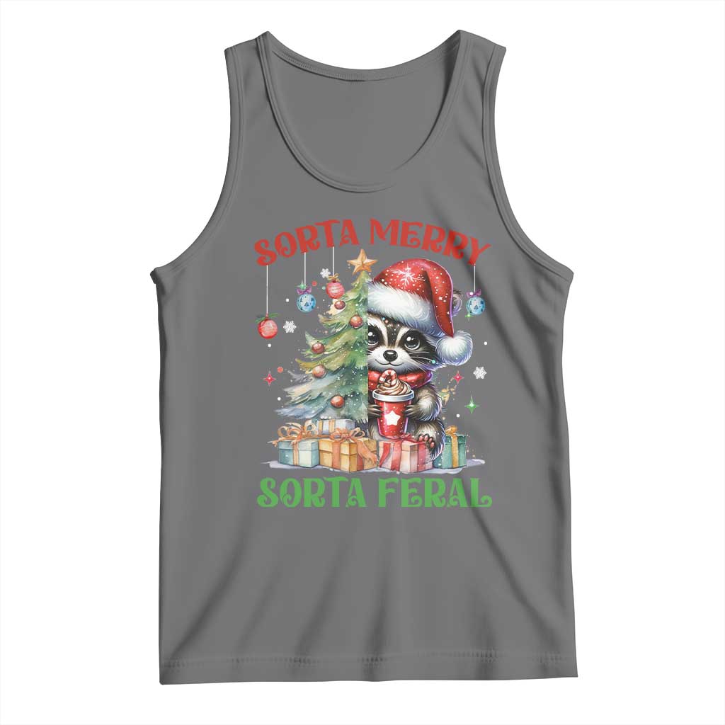 Funny Christmas Raccoon Tank Top Sorta Merry Sorta Feral Merry Trashmas TS09 Black Heather Print Your Wear