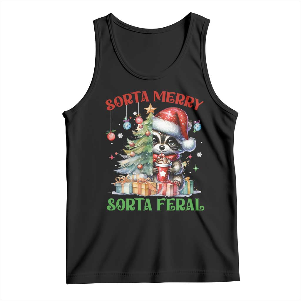 Funny Christmas Raccoon Tank Top Sorta Merry Sorta Feral Merry Trashmas TS09 Black Print Your Wear