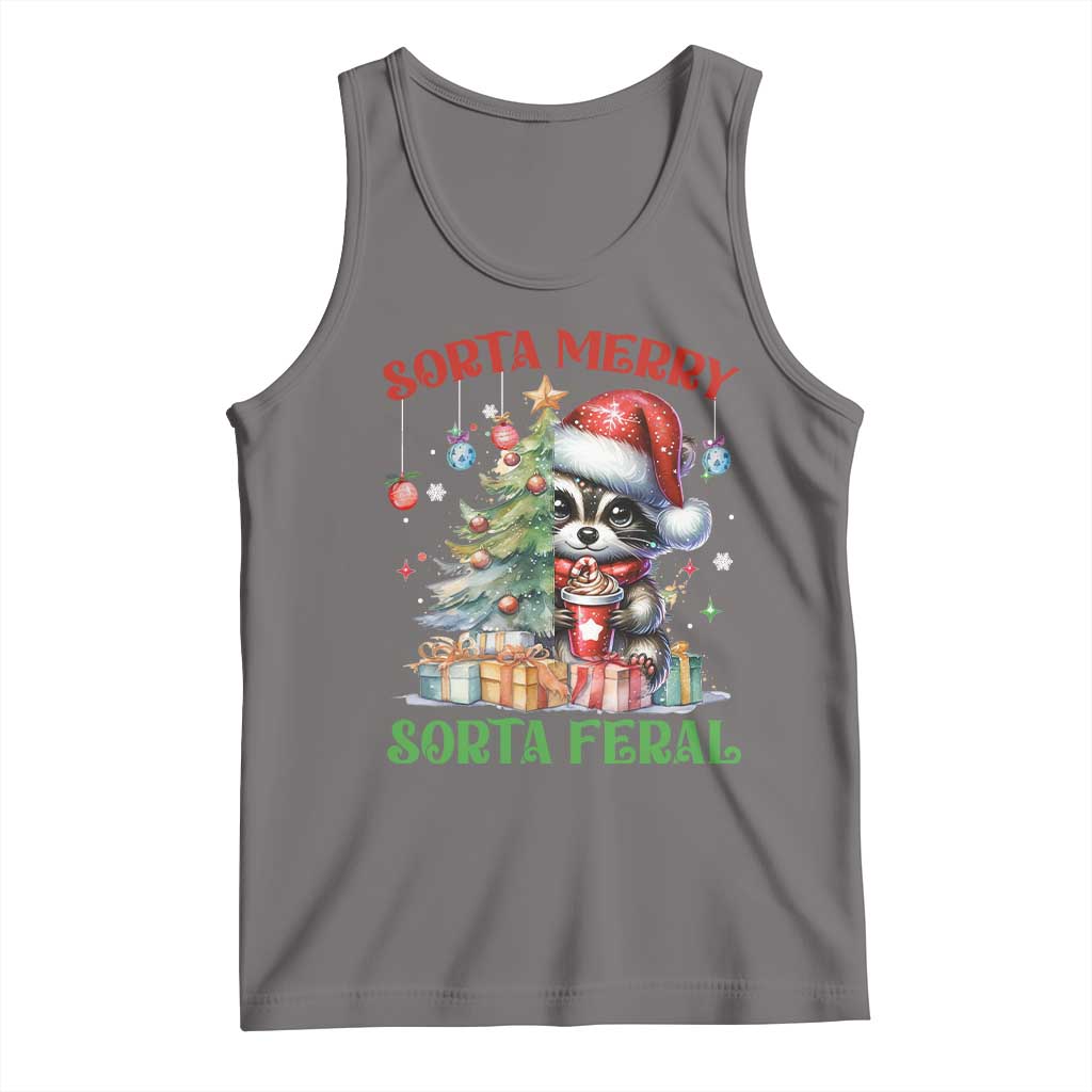 Funny Christmas Raccoon Tank Top Sorta Merry Sorta Feral Merry Trashmas TS09 Deep Heather Print Your Wear