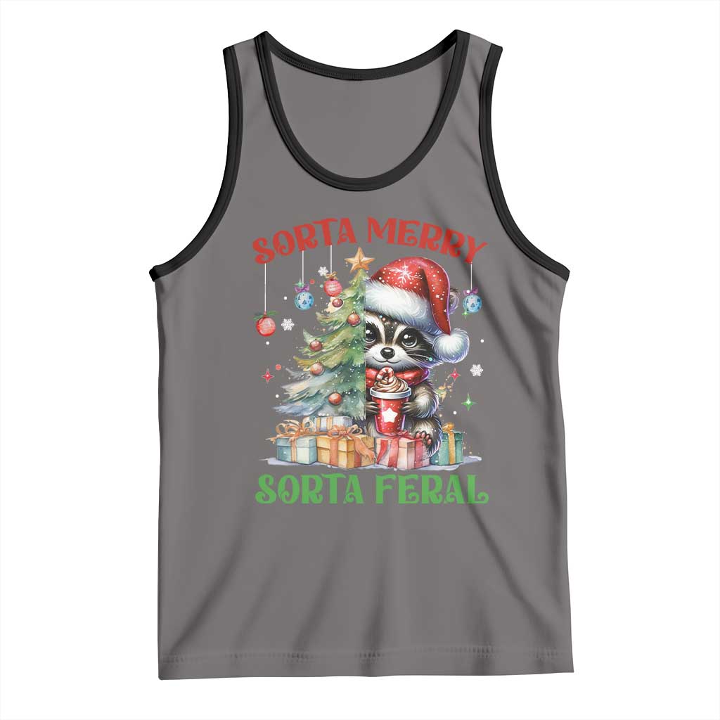 Funny Christmas Raccoon Tank Top Sorta Merry Sorta Feral Merry Trashmas TS09 Deep Heather Black Print Your Wear