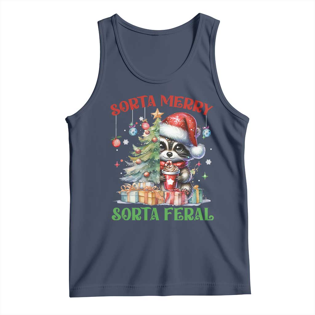 Funny Christmas Raccoon Tank Top Sorta Merry Sorta Feral Merry Trashmas TS09 Navy Print Your Wear