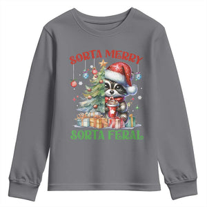 Funny Christmas Raccoon Youth Sweatshirt Sorta Merry Sorta Feral Merry Trashmas TS09 Charcoal Print Your Wear