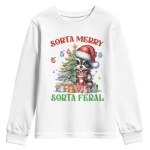 Funny Christmas Raccoon Youth Sweatshirt Sorta Merry Sorta Feral Merry Trashmas TS09 White Print Your Wear