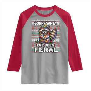 Funny Christmas Raccoon Raglan Shirt Sorry Santa I've Been Feral TS09 Sport Gray Red Print Your Wear