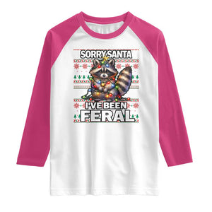 Funny Christmas Raccoon Raglan Shirt Sorry Santa I've Been Feral TS09 White Heliconia Print Your Wear