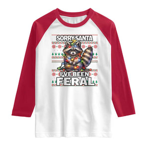 Funny Christmas Raccoon Raglan Shirt Sorry Santa I've Been Feral TS09 White Red Print Your Wear