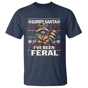 Funny Christmas Raccoon T Shirt Sorry Santa I've Been Feral TS09 Navy Print Your Wear