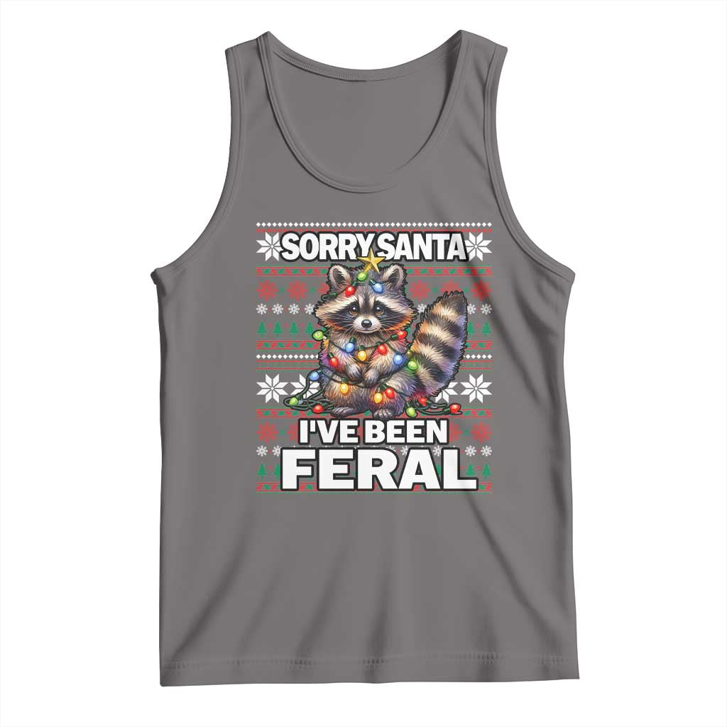 Funny Christmas Raccoon Tank Top Sorry Santa I've Been Feral TS09 Deep Heather Print Your Wear