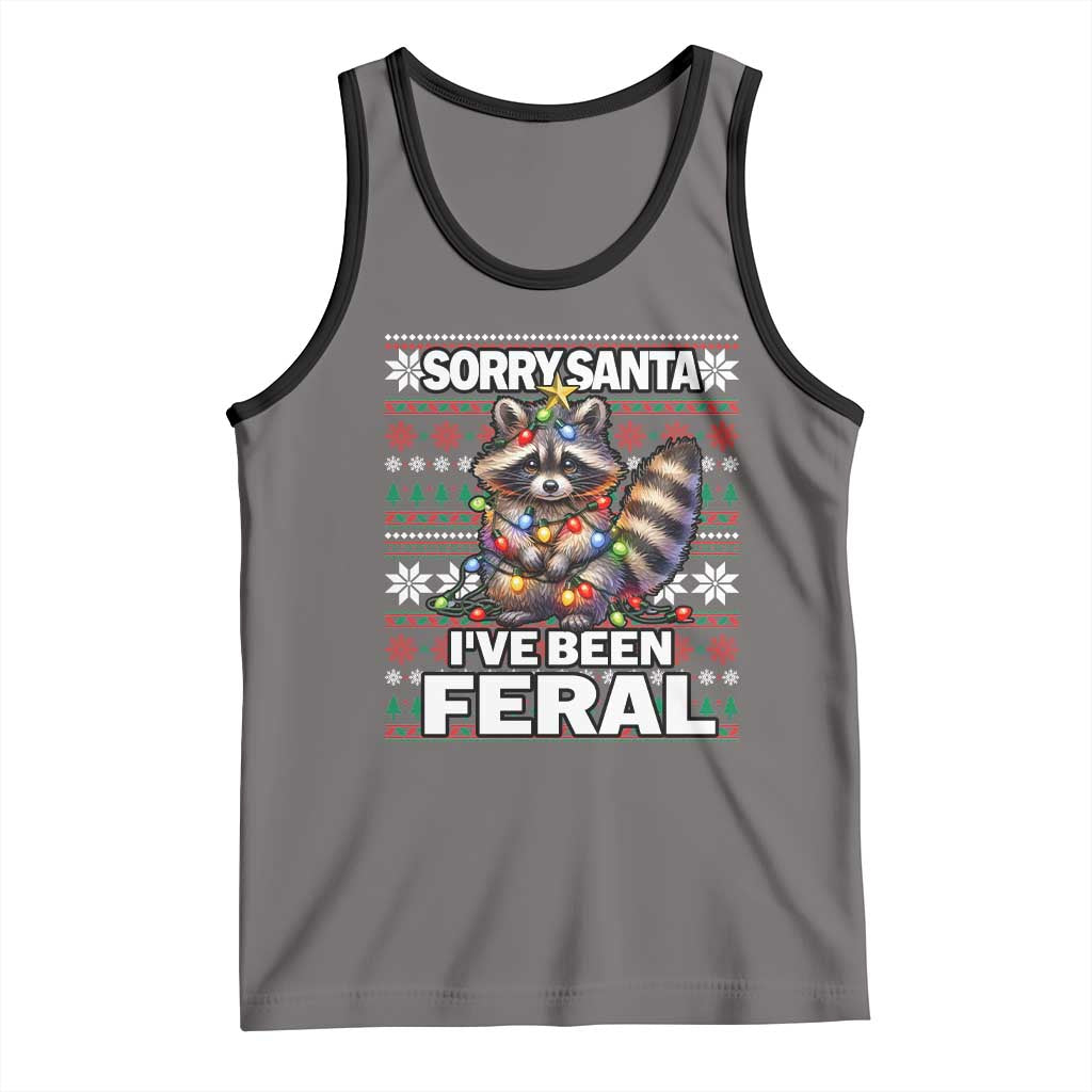 Funny Christmas Raccoon Tank Top Sorry Santa I've Been Feral TS09 Deep Heather Black Print Your Wear