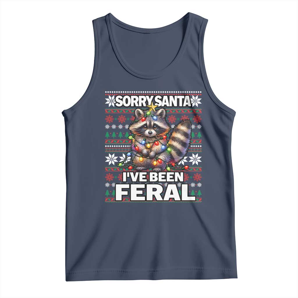 Funny Christmas Raccoon Tank Top Sorry Santa I've Been Feral TS09 Navy Print Your Wear