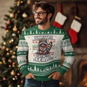 Funny Xmas Raccoon Ugly Christmas Sweater Sorry Santa I've Been Feral TS09 Green Print Your Wear
