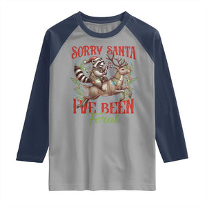 Funny Christmas Raccoon Raglan Shirt Sorry Santa I've Been Feral Reindeer TS09 Sport Gray Navy Print Your Wear