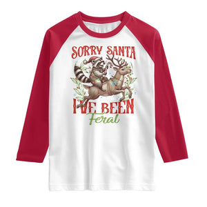 Funny Christmas Raccoon Raglan Shirt Sorry Santa I've Been Feral Reindeer TS09 White Red Print Your Wear