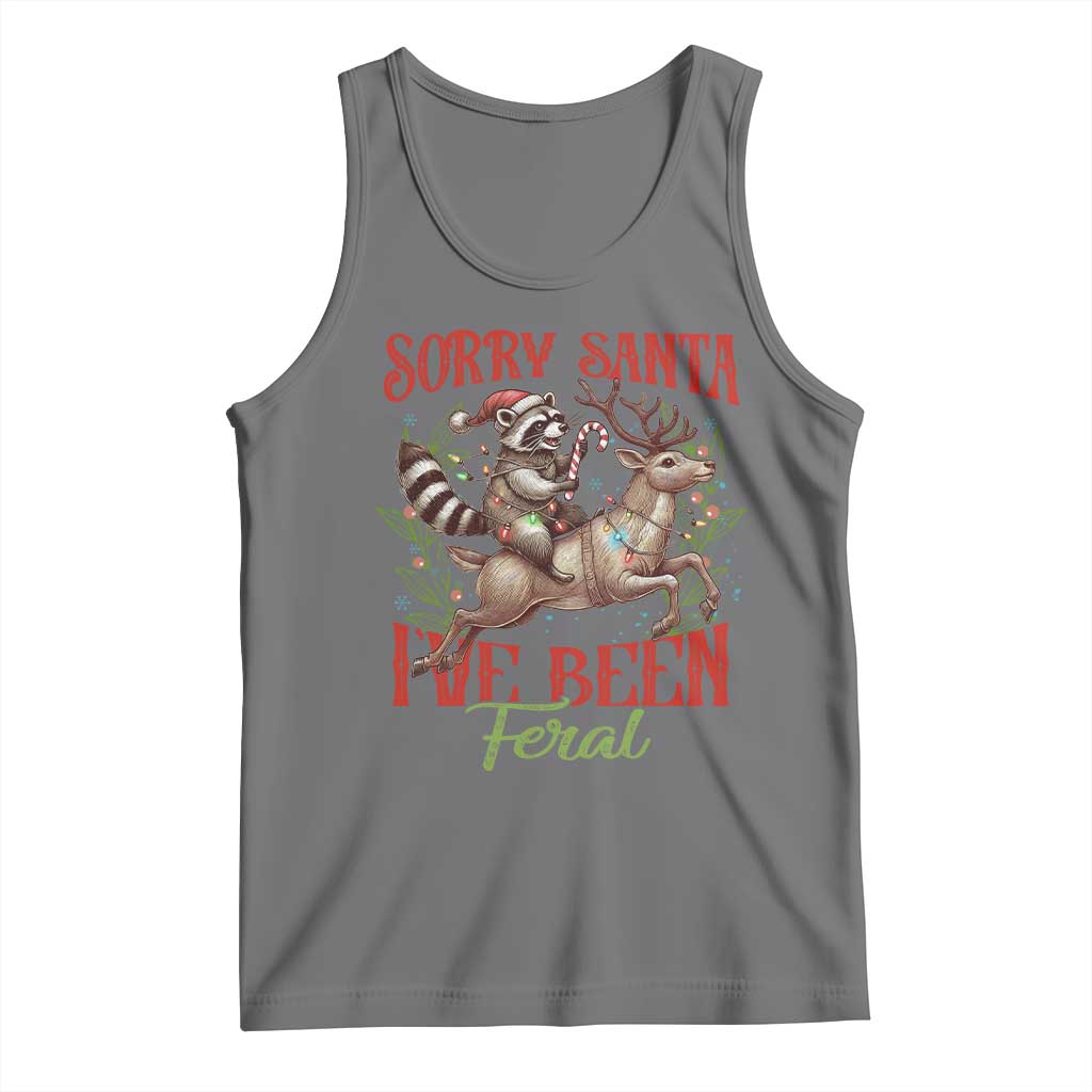 Funny Christmas Raccoon Tank Top Sorry Santa I've Been Feral Reindeer TS09 Black Heather Print Your Wear