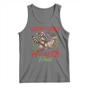 Funny Christmas Raccoon Tank Top Sorry Santa I've Been Feral Reindeer TS09 Black Heather Print Your Wear