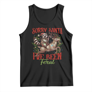 Funny Christmas Raccoon Tank Top Sorry Santa I've Been Feral Reindeer TS09 Black Print Your Wear