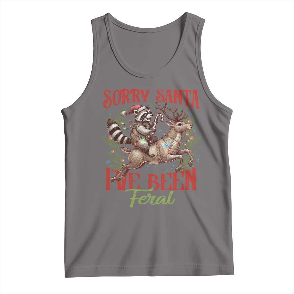 Funny Christmas Raccoon Tank Top Sorry Santa I've Been Feral Reindeer TS09 Deep Heather Print Your Wear