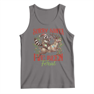 Funny Christmas Raccoon Tank Top Sorry Santa I've Been Feral Reindeer TS09 Deep Heather Print Your Wear