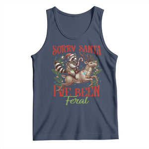 Funny Christmas Raccoon Tank Top Sorry Santa I've Been Feral Reindeer TS09 Navy Print Your Wear