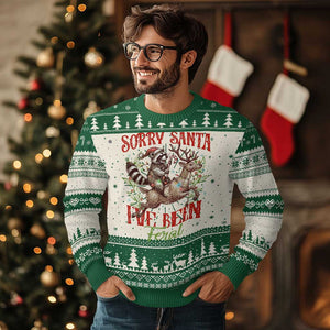 Funny Xmas Raccoon Ugly Christmas Sweater Sorry Santa I've Been Feral Reindeer TS09 Green Print Your Wear