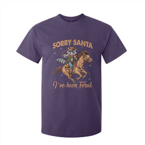 Funny Christmas Raccoon T Shirt For Kid Sorry Santa I've Been Feral Cowboy TS09 Purple Print Your Wear