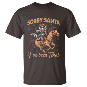 Funny Christmas Raccoon T Shirt Sorry Santa I've Been Feral Cowboy TS09 Dark Chocolate Print Your Wear