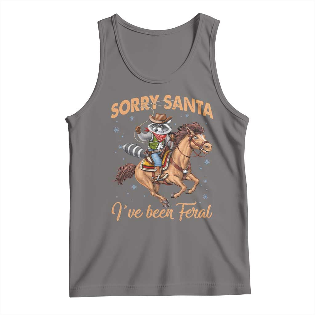 Funny Christmas Raccoon Tank Top Sorry Santa I've Been Feral Cowboy TS09 Deep Heather Print Your Wear