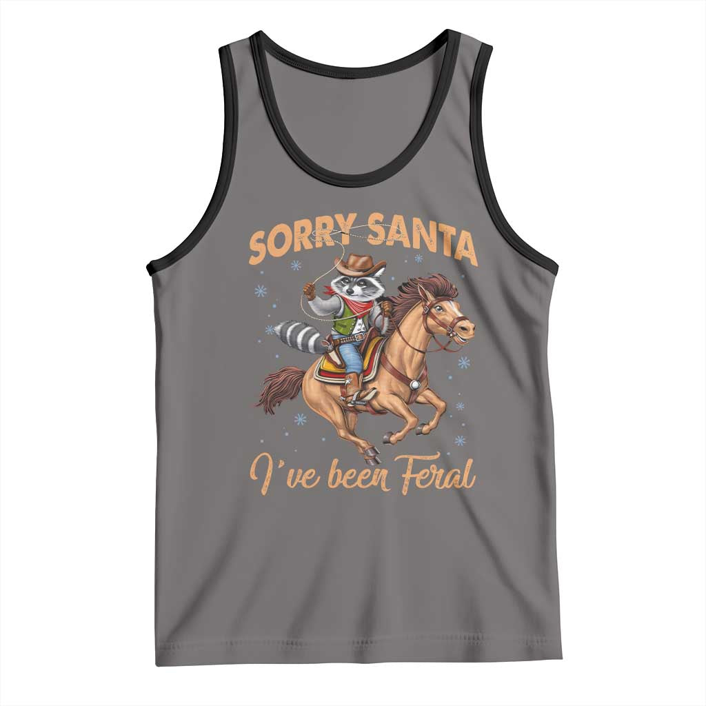 Funny Christmas Raccoon Tank Top Sorry Santa I've Been Feral Cowboy TS09 Deep Heather Black Print Your Wear