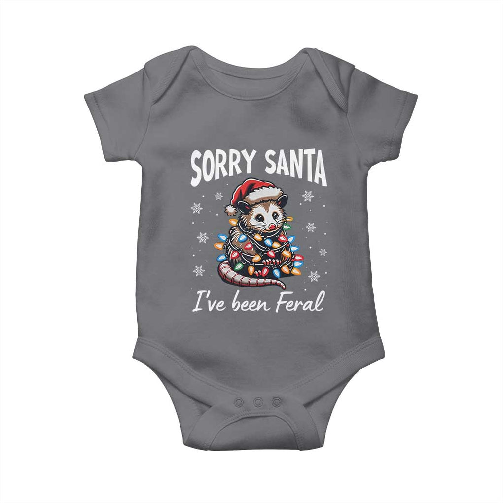 Funny Christmas Opossum Baby Onesie Sorry Santa I've Been Feral TS09 Charcoal Print Your Wear
