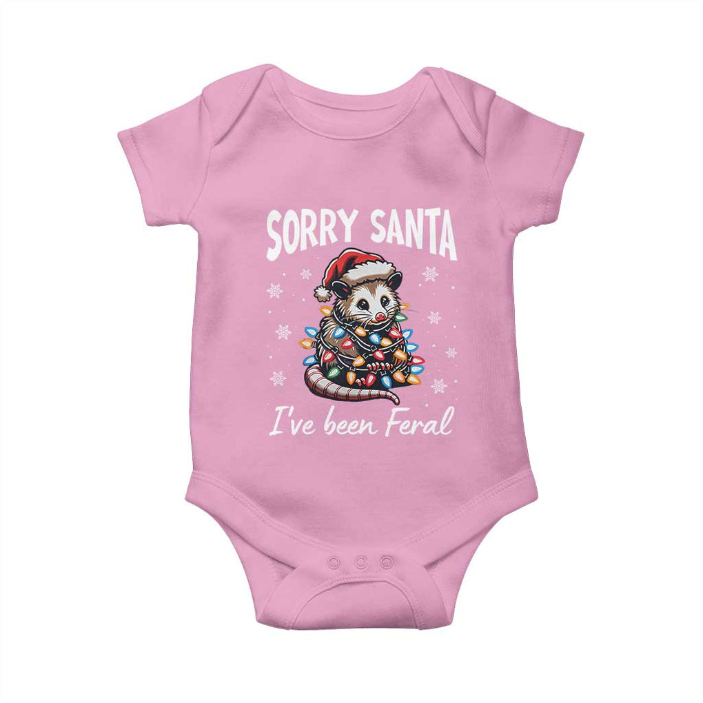 Funny Christmas Opossum Baby Onesie Sorry Santa I've Been Feral TS09 Light Pink Print Your Wear
