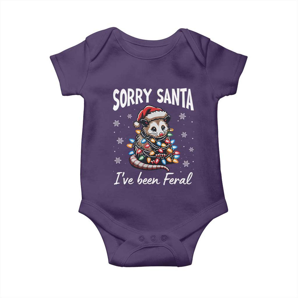 Funny Christmas Opossum Baby Onesie Sorry Santa I've Been Feral TS09 Purple Print Your Wear