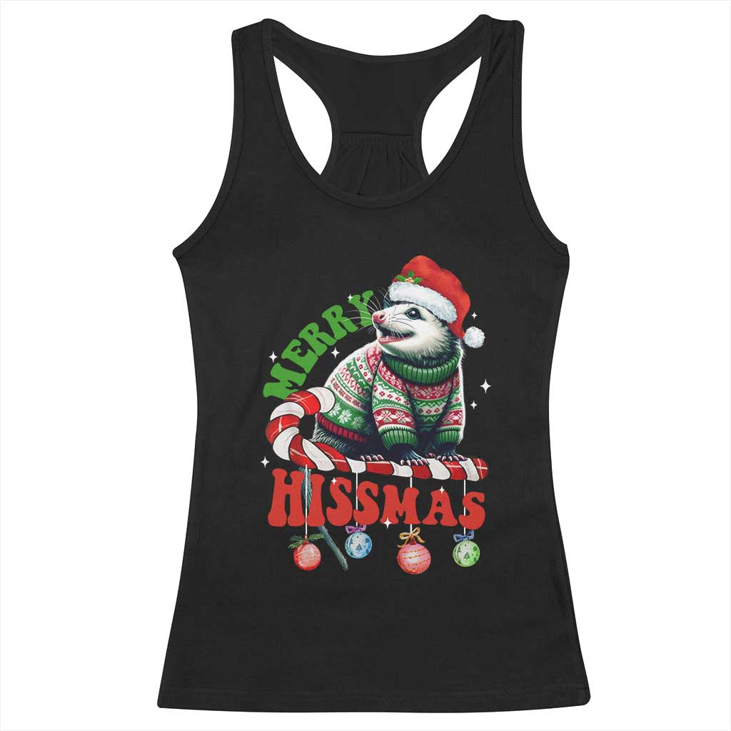 Funny Christmas Opossum Racerback Tank Top Merry Hissmass TS09 Black Print Your Wear