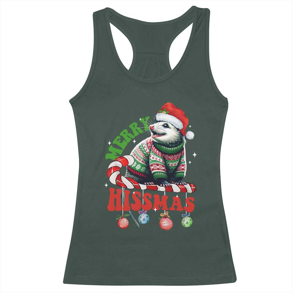 Funny Christmas Opossum Racerback Tank Top Merry Hissmass TS09 Dark Forest Green Print Your Wear