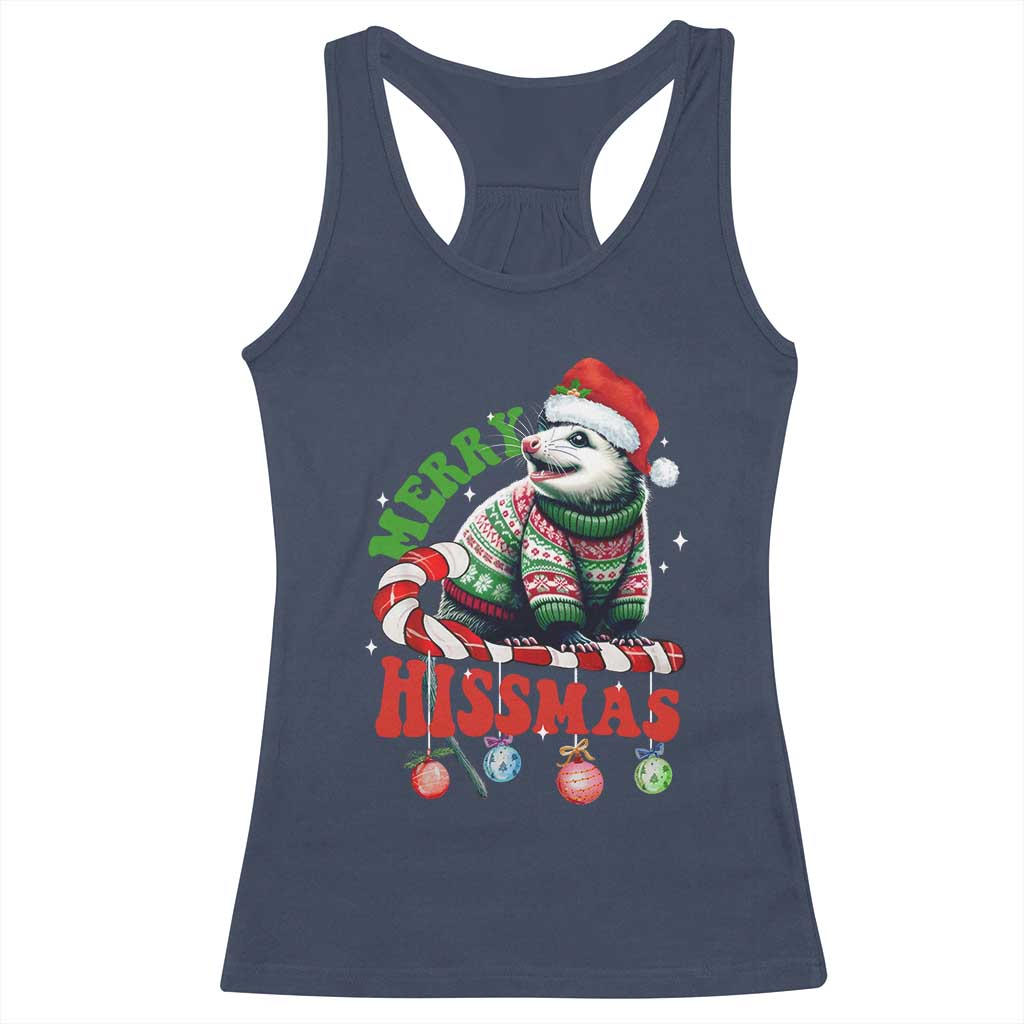 Funny Christmas Opossum Racerback Tank Top Merry Hissmass TS09 Navy Print Your Wear