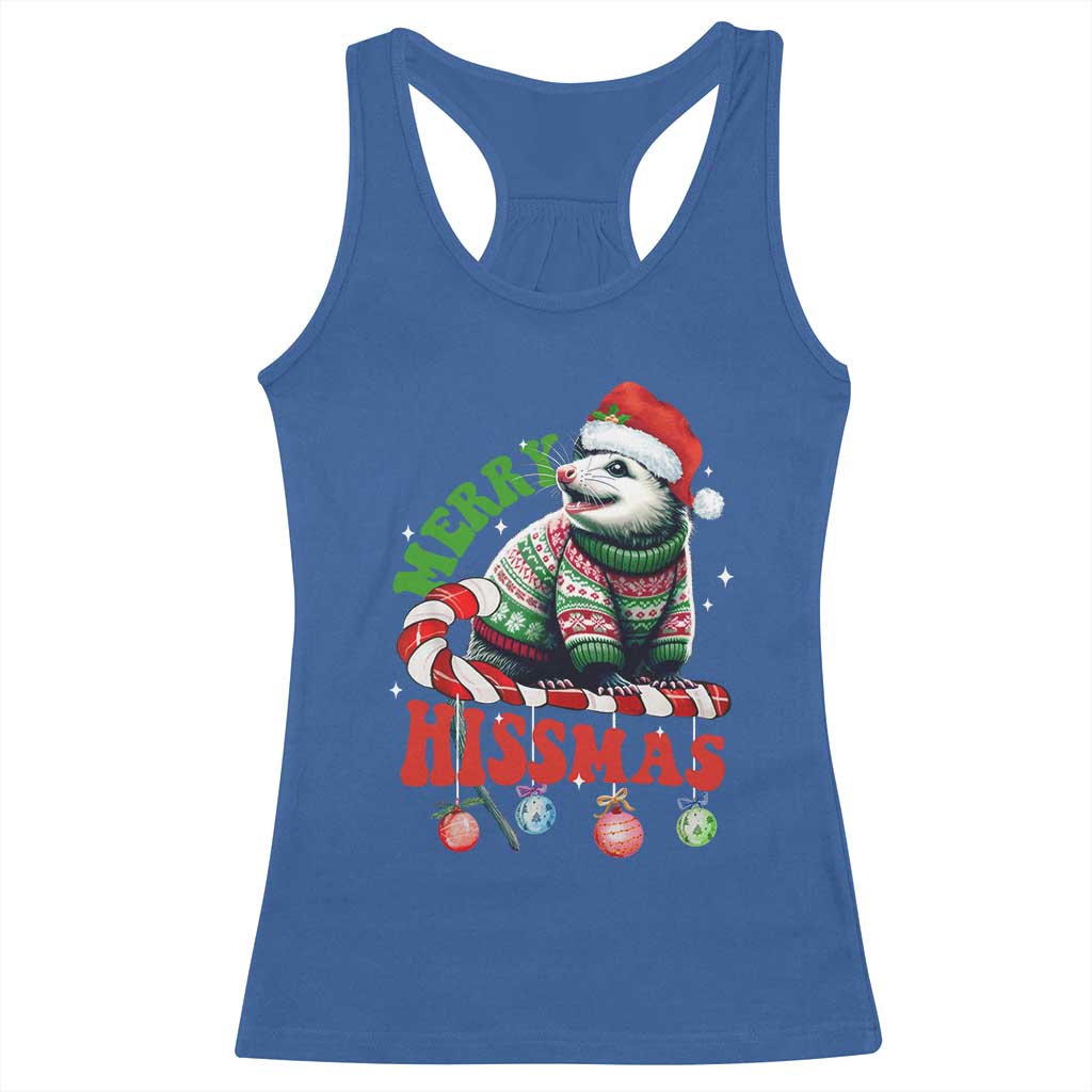Funny Christmas Opossum Racerback Tank Top Merry Hissmass TS09 Royal Blue Print Your Wear