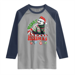 Funny Christmas Opossum Raglan Shirt Merry Hissmass TS09 Sport Gray Navy Print Your Wear